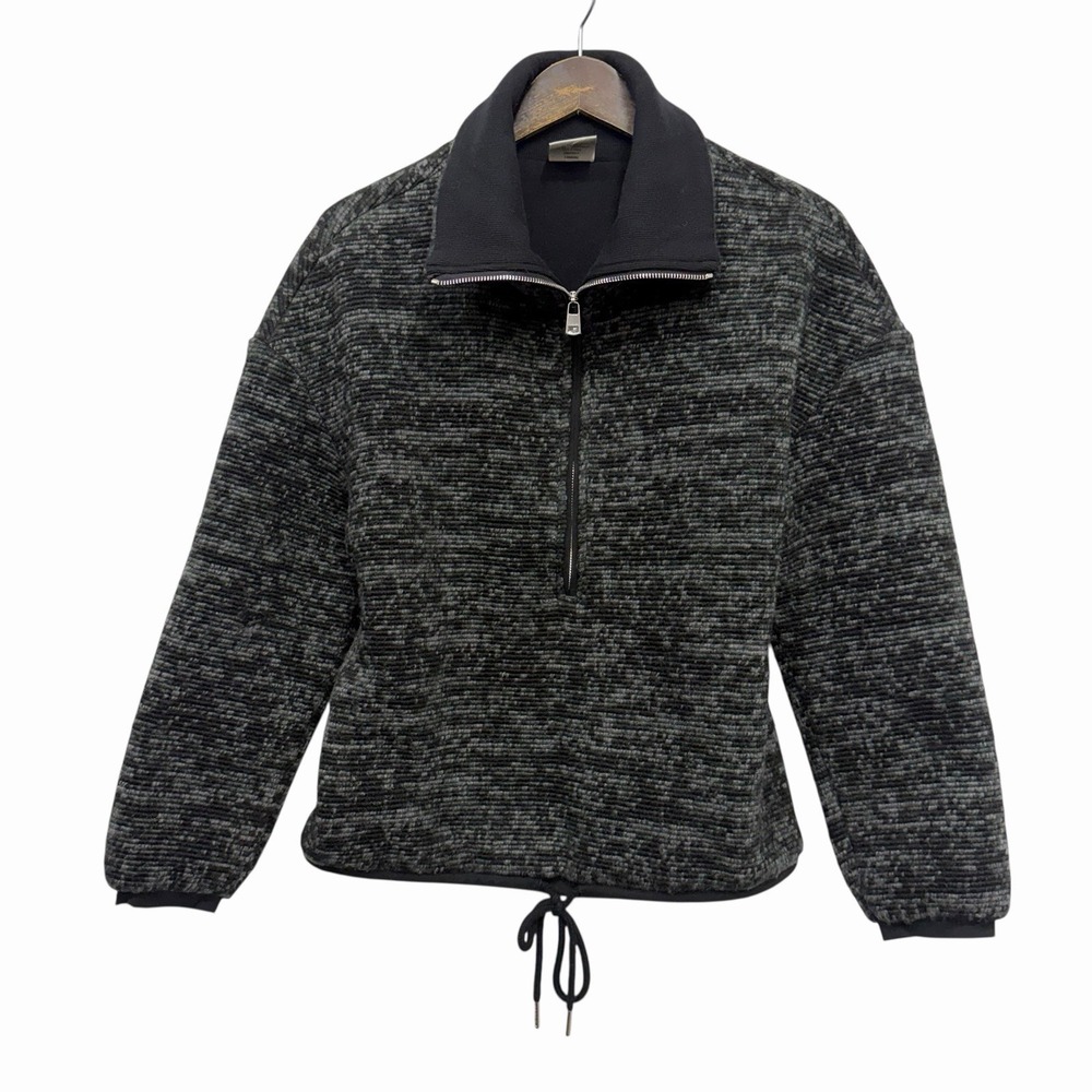 Varley NEW Womens Sz Small Black/Gray Bailey 1/2 Zip Wool Speckle Fleece Sweater